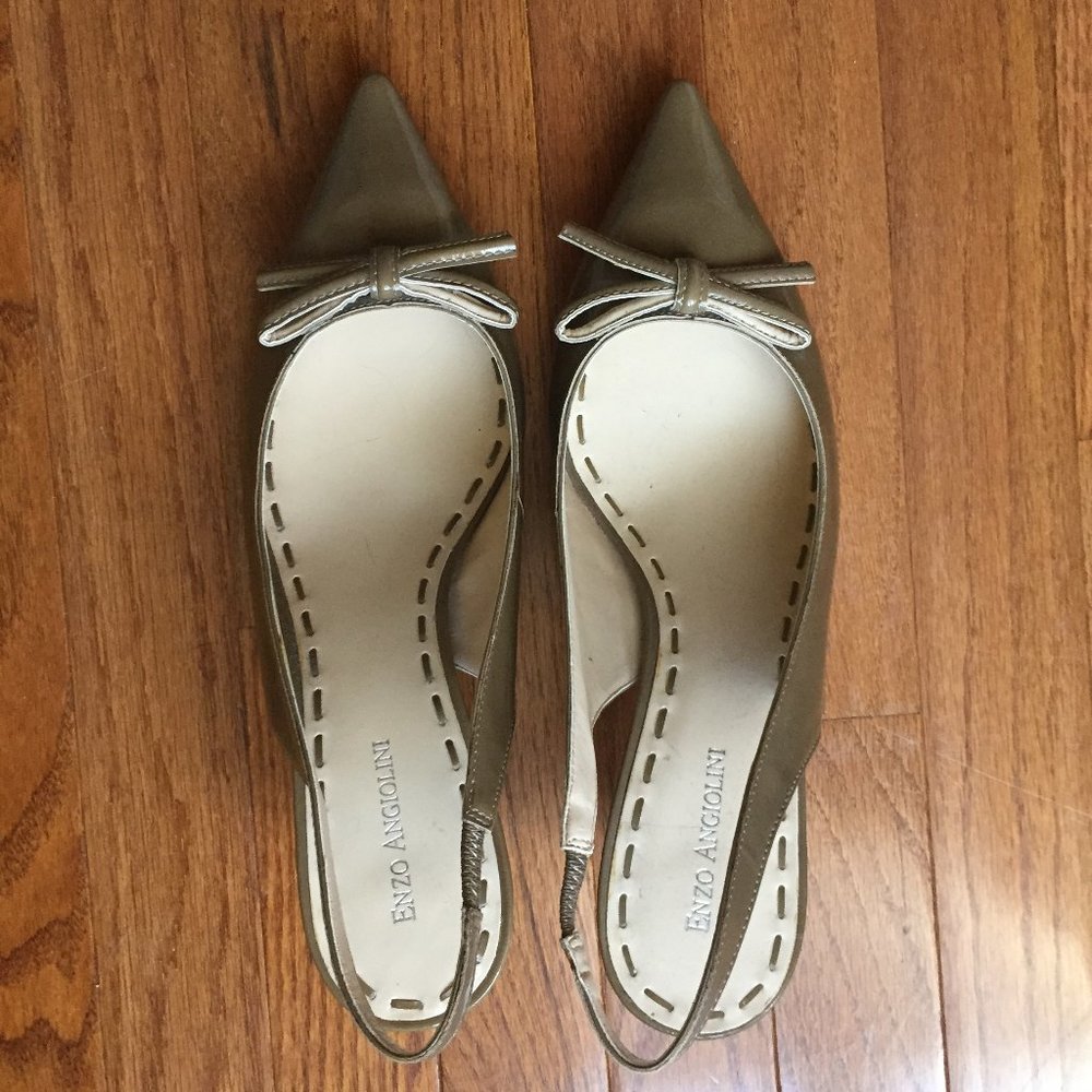 Enzo Angiolini Patent Bow Slingback Kitten Heels